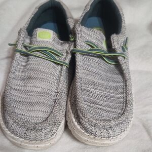 Gray Knit Casual Shoes with Neon Accents